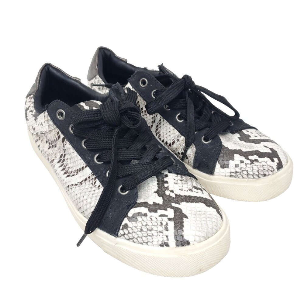 Dirty Laundry Embark Sneaker Shoes Womens 9.5 Black White Snake Print Ezzie